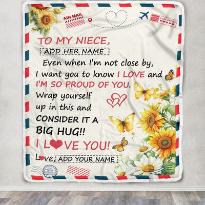 Personalized To My Niece Gifts From Aunt Uncle Auntie Blanket Sunflower Letter Air Mail Birthday Graduation Gifts For Niece Christmas Customized Fleece Blanket | teecentury