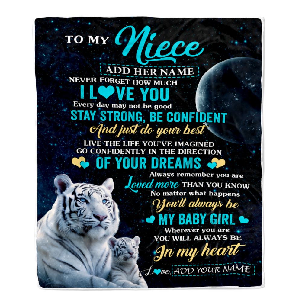 Personalized To My Niece Gifts From Aunt Uncle Auntie Blanket White Tiger Never Forget How Much I Love You Niece Birthday Christmas Customized Fleece Blanket | teecentury