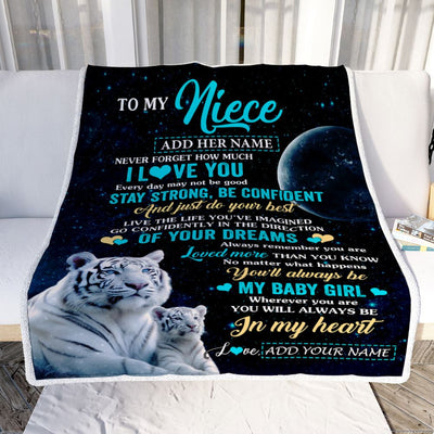 Personalized To My Niece Gifts From Aunt Uncle Auntie Blanket White Tiger Never Forget How Much I Love You Niece Birthday Christmas Customized Fleece Blanket | teecentury