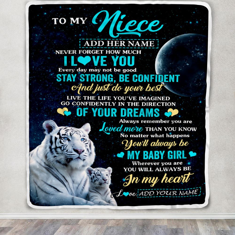 Personalized To My Niece Gifts From Aunt Uncle Auntie Blanket White Tiger Never Forget How Much I Love You Niece Birthday Christmas Customized Fleece Blanket | teecentury