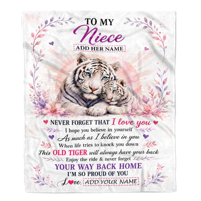 Personalized To My Niece Gifts From Aunt Uncle Auntie Blanket White Tiger This Old Tiger Birthday Christmas Gift For Niece Custom Fleece Throw Blanket | teecentury