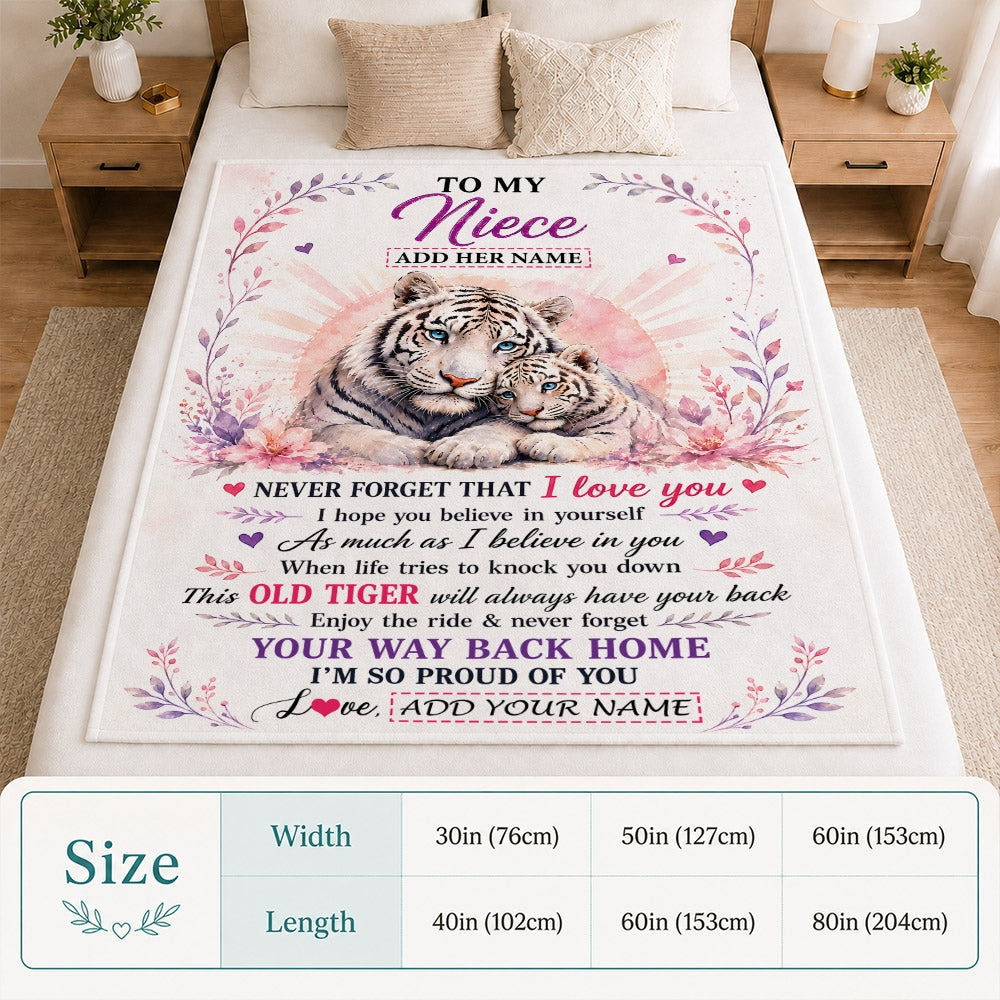 Personalized To My Niece Gifts From Aunt Uncle Auntie Blanket White Tiger This Old Tiger Birthday Christmas Gift For Niece Custom Fleece Throw Blanket | teecentury