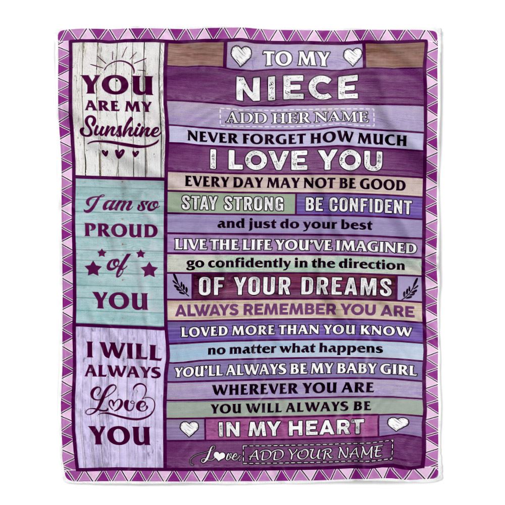 Personalized To My Niece Gifts From Aunt Uncle Auntie Blanket Wood Purple Gifts Grown Niece Birthday Gifts Graduation Christmas Customized Fleece Blanket | teecentury