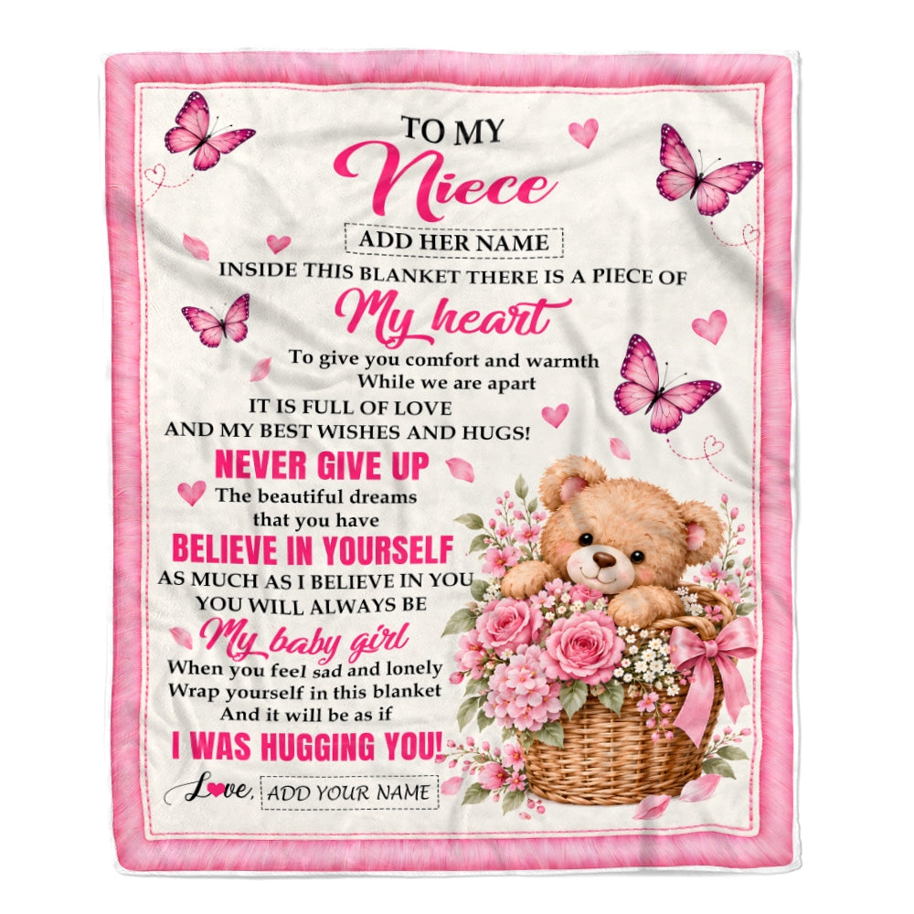 Personalized To My Niece Gifts From Aunt Uncle Auntie Inside This Blanket Butterfly Bear Birthday Gift For Niece Graduation Christmas Custom Fleece Blanket | teecentury