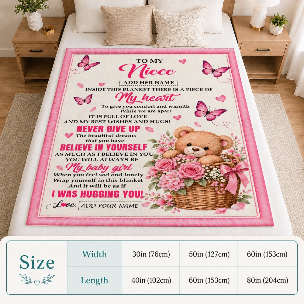 Personalized To My Niece Gifts From Aunt Uncle Auntie Inside This Blanket Butterfly Bear Birthday Gift For Niece Graduation Christmas Custom Fleece Blanket | teecentury