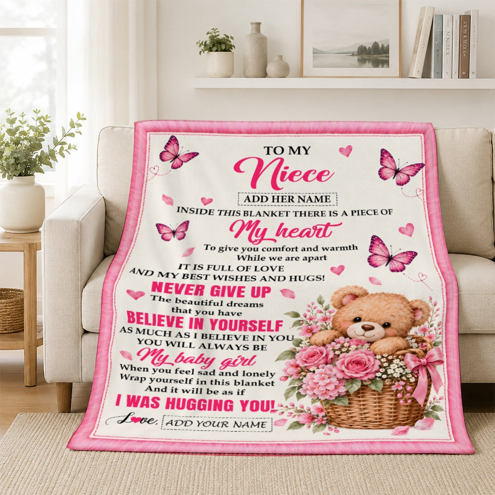 Personalized To My Niece Gifts From Aunt Uncle Auntie Inside This Blanket Butterfly Bear Birthday Gift For Niece Graduation Christmas Custom Fleece Blanket | teecentury
