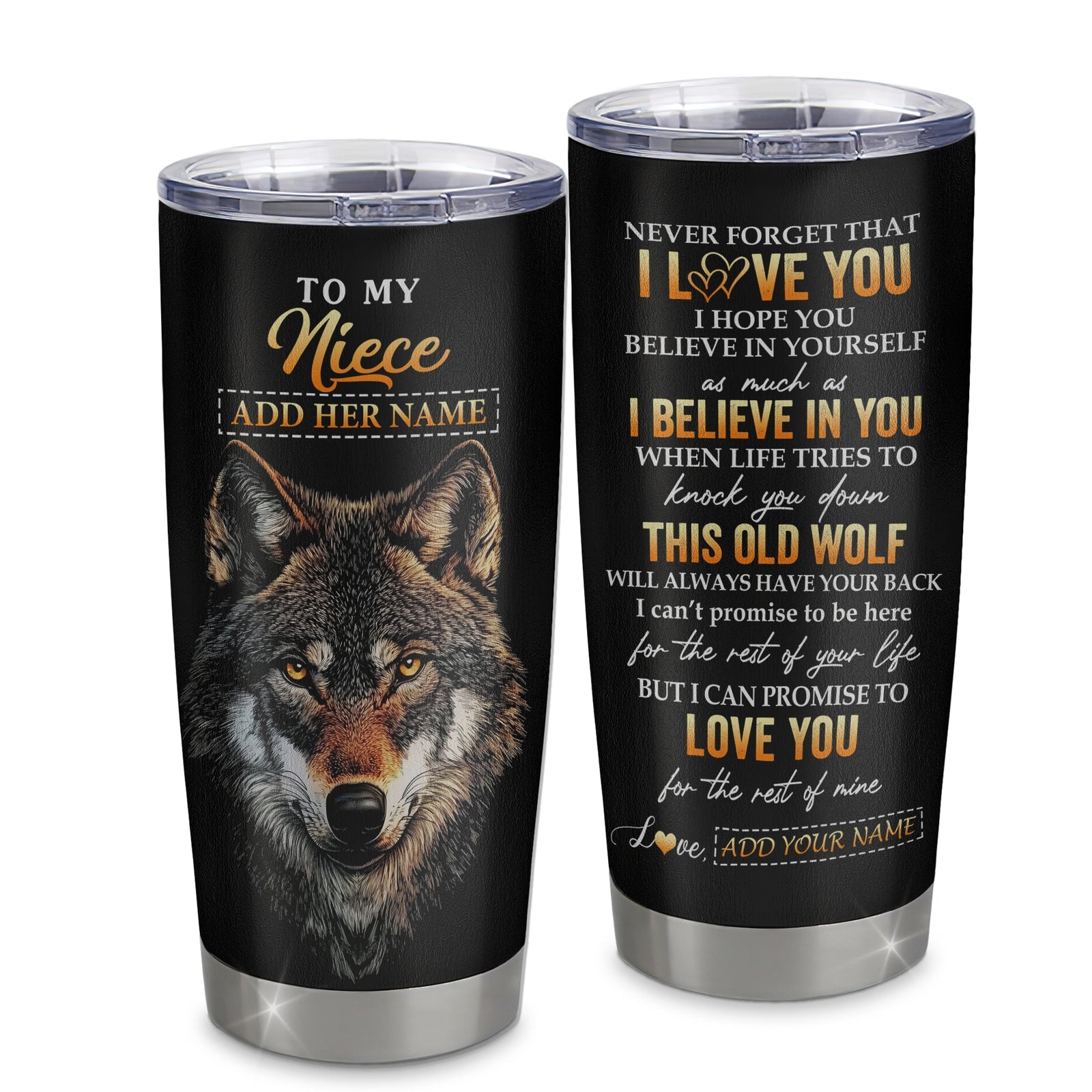 Personalized To My Niece Gifts From Aunt Uncle Auntie Tumbler Old Wolf Love You Niece Birthday Gifts Graduation Christmas Custom Stainless Steel Cup Travel Mug | teecentury