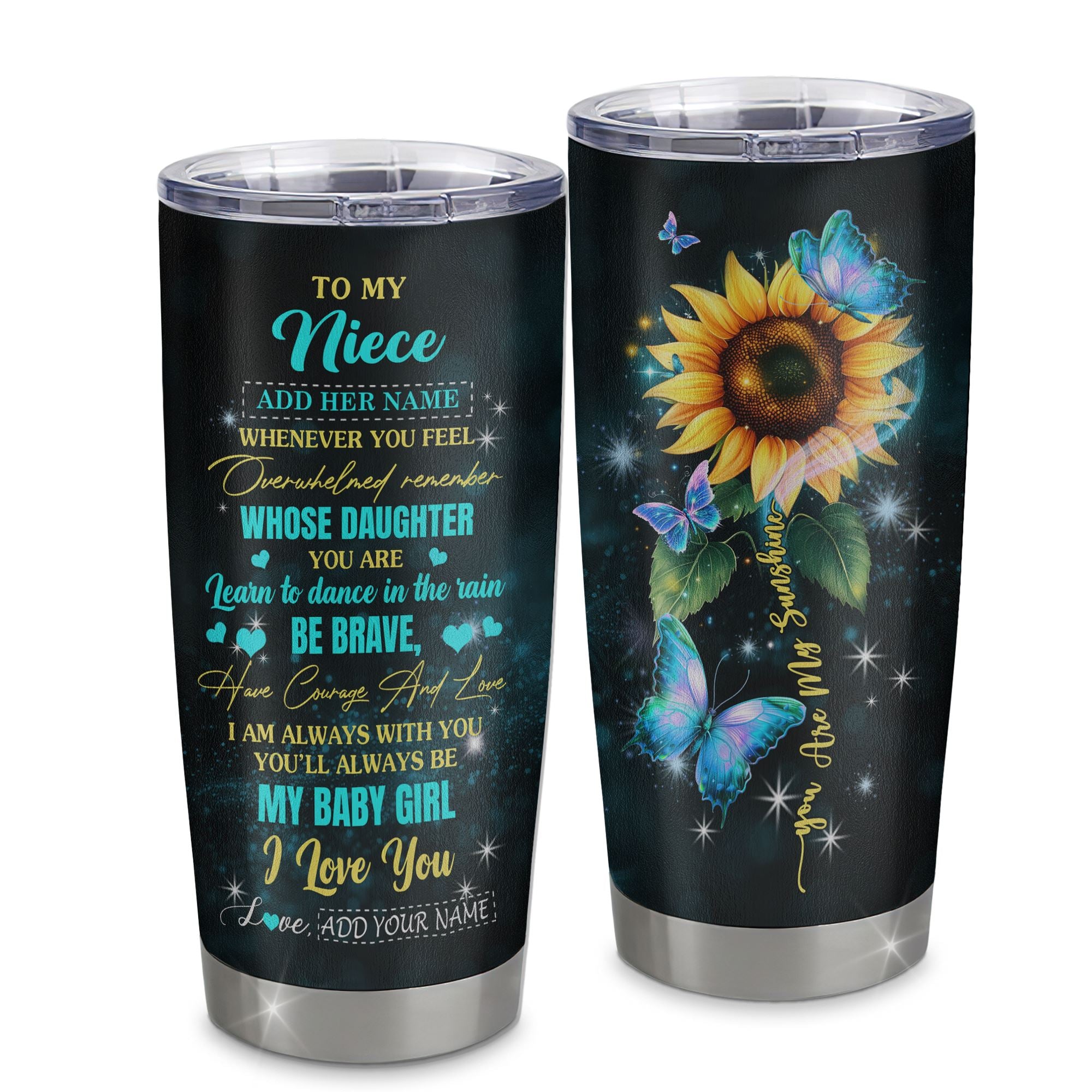 Personalized To My Niece Gifts From Aunt Uncle Auntie Tumbler Sunflower Ideas For Grown Niece Birthday Gifts Graduation Christmas Custom Stainless Steel Cup Travel Mug | teecentury