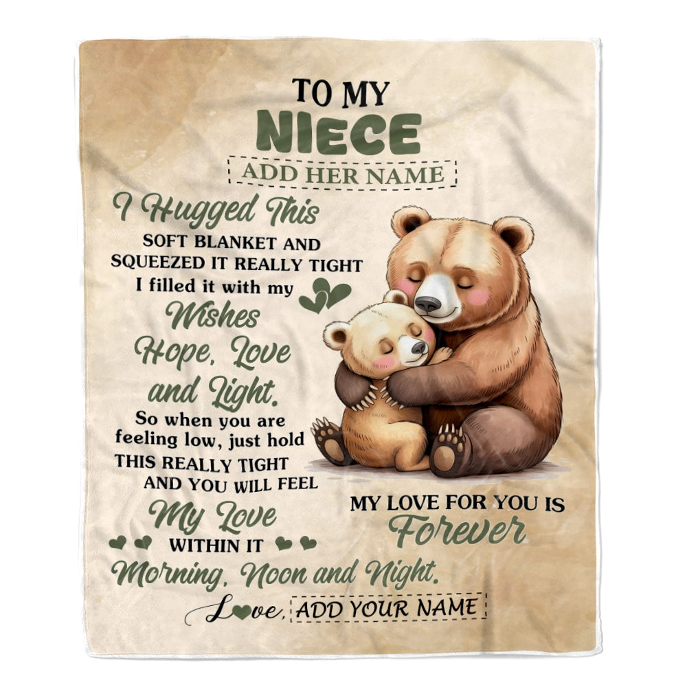 Personalized To My Niece Gifts From Aunt Uncle Blanket Bear Letter I Hugged This Gifts For Niece Birthday Graduation Christmas Custom Fleece Blanket | teecentury
