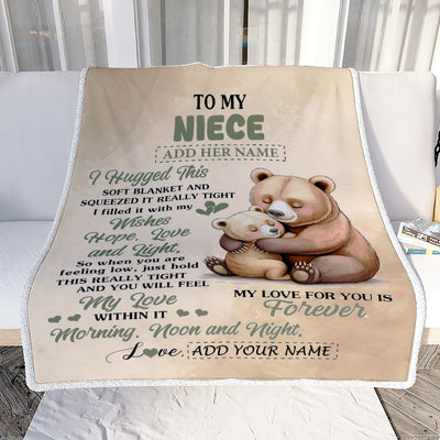 Personalized To My Niece Gifts From Aunt Uncle Blanket Bear Letter I Hugged This Gifts For Niece Birthday Graduation Christmas Custom Fleece Blanket | teecentury