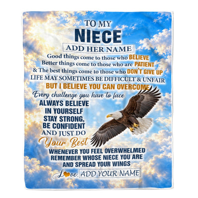 Personalized To My Niece Gifts From Aunt Uncle Blanket Believe In Yourself Eagle Gifts For Niece Birthday Present Graduation Christmas Custom Fleece Blanket | teecentury