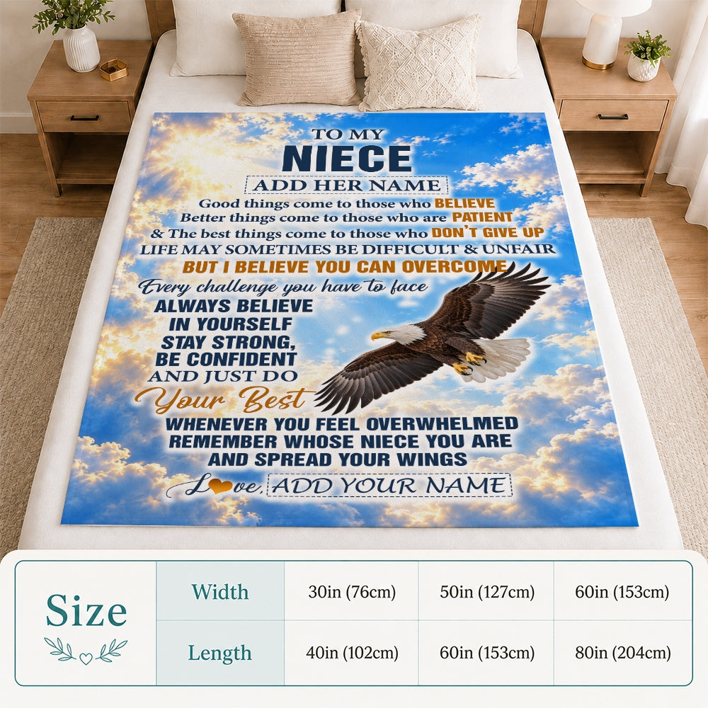 Personalized To My Niece Gifts From Aunt Uncle Blanket Believe In Yourself Eagle Gifts For Niece Birthday Present Graduation Christmas Custom Fleece Blanket | teecentury