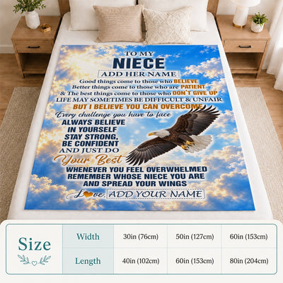 Personalized To My Niece Gifts From Aunt Uncle Blanket Believe In Yourself Eagle Gifts For Niece Birthday Present Graduation Christmas Custom Fleece Blanket | teecentury