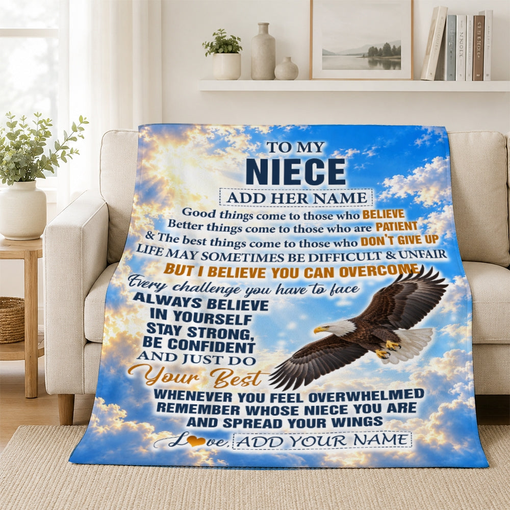Personalized To My Niece Gifts From Aunt Uncle Blanket Believe In Yourself Eagle Gifts For Niece Birthday Present Graduation Christmas Custom Fleece Blanket | teecentury