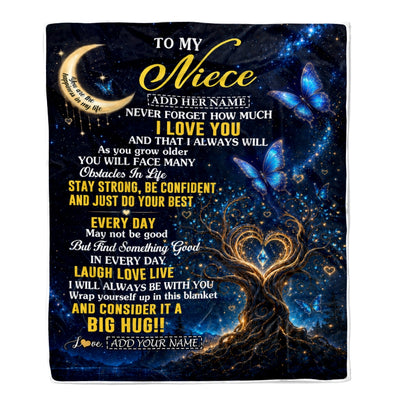 Personalized To My Niece Gifts From Aunt Uncle Blanket Blue Galaxy Butterfly Moon Birthday Gifts For Niece Graduation Christmas Custom Fleece Throw Blanket | teecentury