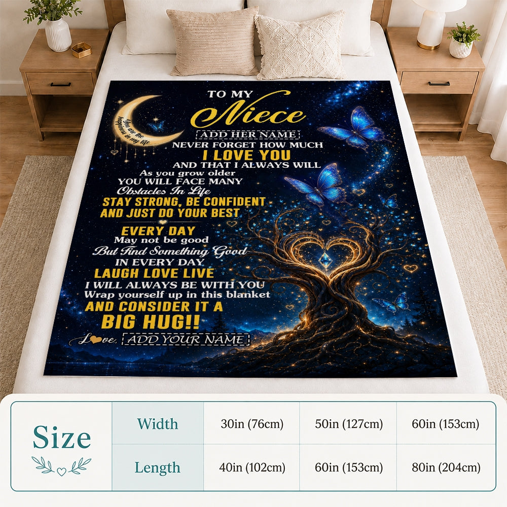 Personalized To My Niece Gifts From Aunt Uncle Blanket Blue Galaxy Butterfly Moon Birthday Gifts For Niece Graduation Christmas Custom Fleece Throw Blanket | teecentury