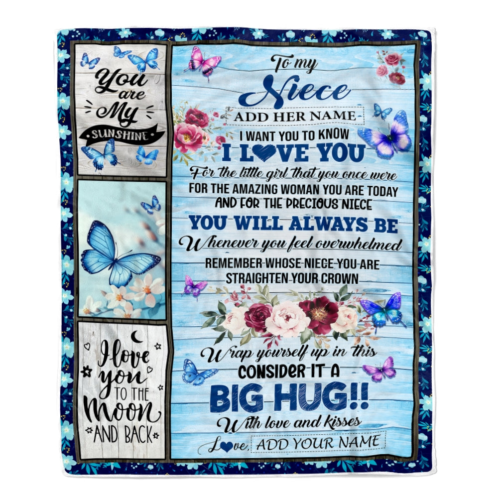 Personalized To My Niece Gifts From Aunt Uncle Blanket Butterfly You Are My Sunshine Love You To The Moon Custom Niece Birthday Gifts Christmas Fleece Blanket | teecentury
