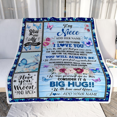 Personalized To My Niece Gifts From Aunt Uncle Blanket Butterfly You Are My Sunshine Love You To The Moon Custom Niece Birthday Gifts Christmas Fleece Blanket | teecentury