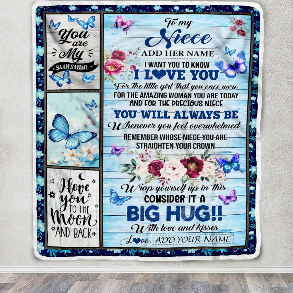 Personalized To My Niece Gifts From Aunt Uncle Blanket Butterfly You Are My Sunshine Love You To The Moon Custom Niece Birthday Gifts Christmas Fleece Blanket | teecentury