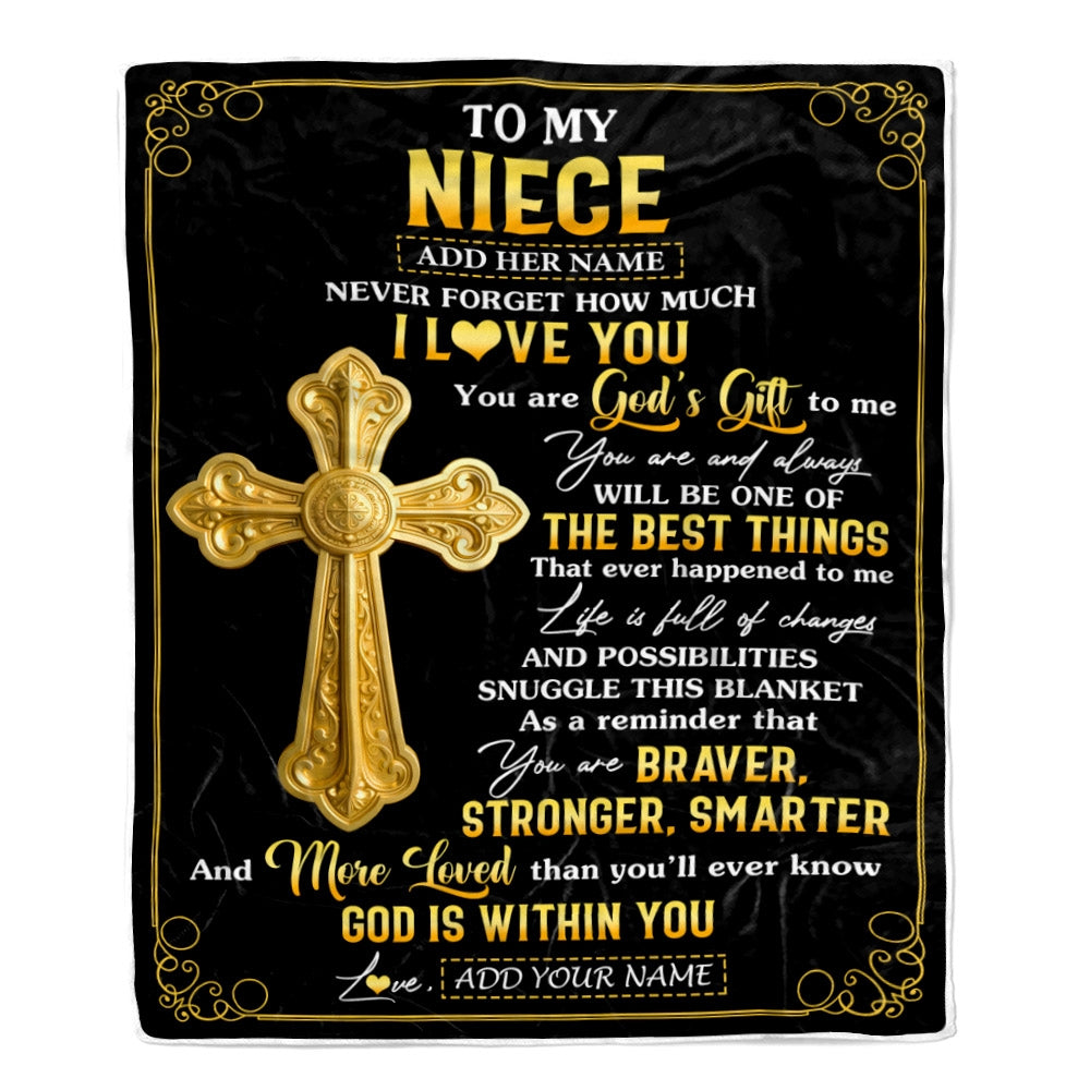 Personalized To My Niece Gifts From Aunt Uncle Blanket Christian God Is With You Gifts For Niece Birthday Present Graduation Christmas Custom Fleece Blanket | teecentury