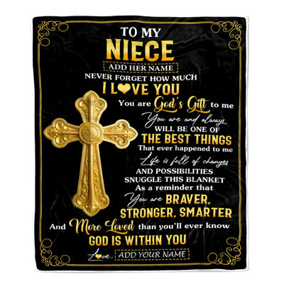 Personalized To My Niece Gifts From Aunt Uncle Blanket Christian God Is With You Gifts For Niece Birthday Present Graduation Christmas Custom Fleece Blanket | teecentury