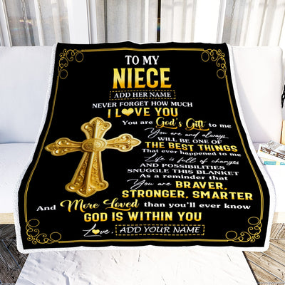 Personalized To My Niece Gifts From Aunt Uncle Blanket Christian God Is With You Gifts For Niece Birthday Present Graduation Christmas Custom Fleece Blanket | teecentury