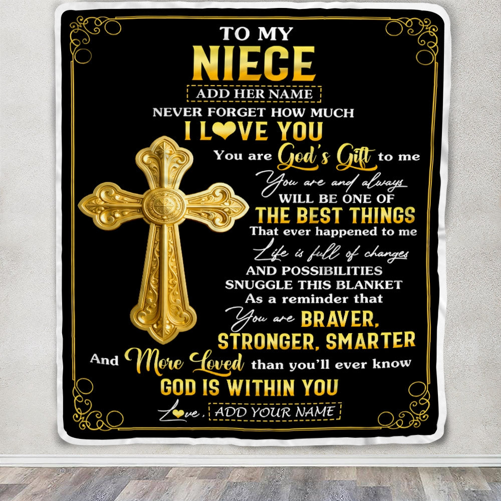 Personalized To My Niece Gifts From Aunt Uncle Blanket Christian God Is With You Gifts For Niece Birthday Present Graduation Christmas Custom Fleece Blanket | teecentury