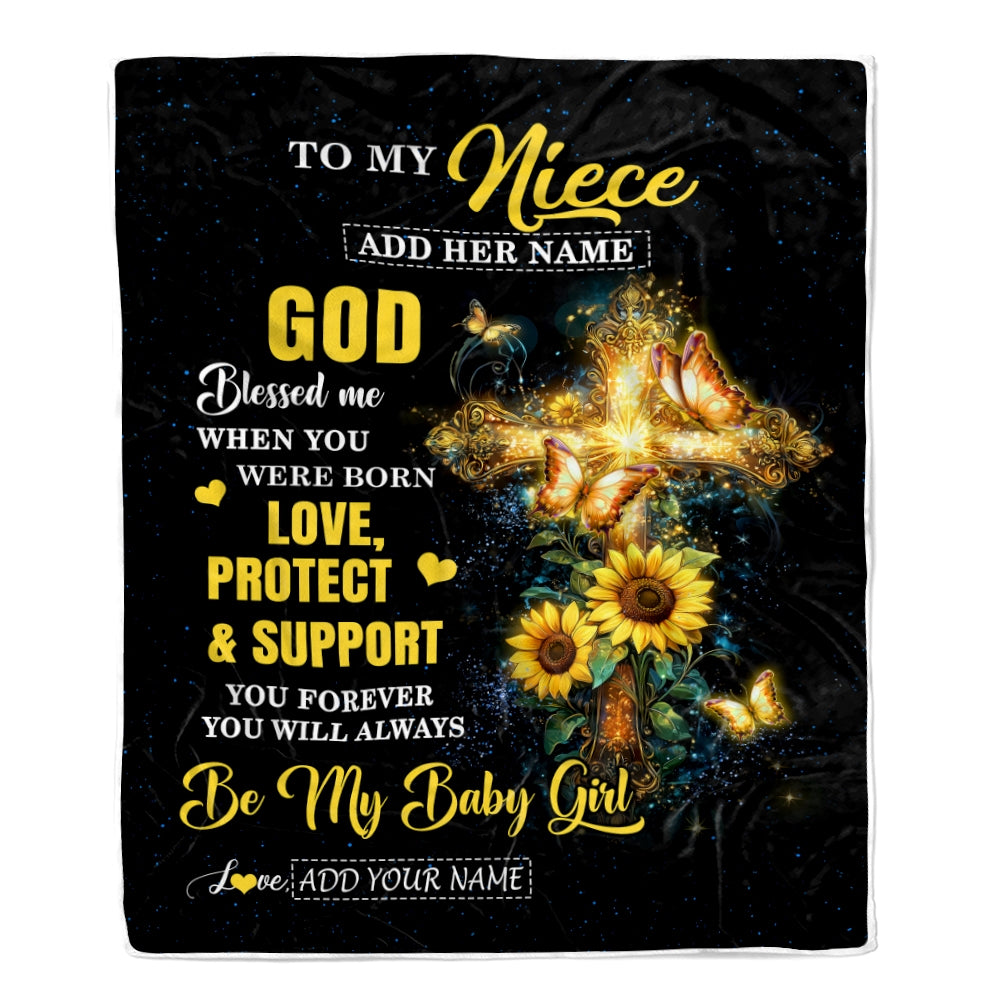 Personalized To My Niece Gifts From Aunt Uncle Blanket Cross Sunflower Christian Blessed Niece Birthday Presents Graduation Gifts Christmas Fleece Blanket | teecentury