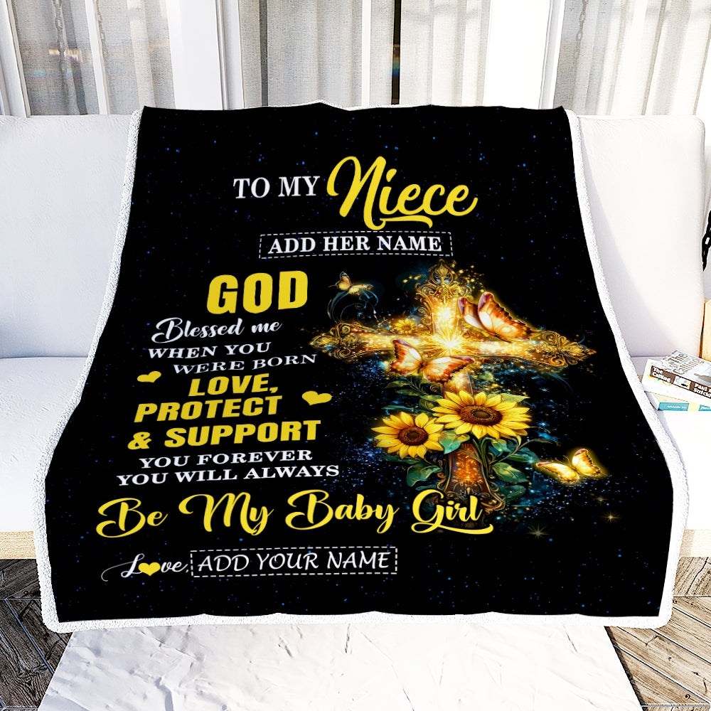 Personalized To My Niece Gifts From Aunt Uncle Blanket Cross Sunflower Christian Blessed Niece Birthday Presents Graduation Gifts Christmas Fleece Blanket | teecentury