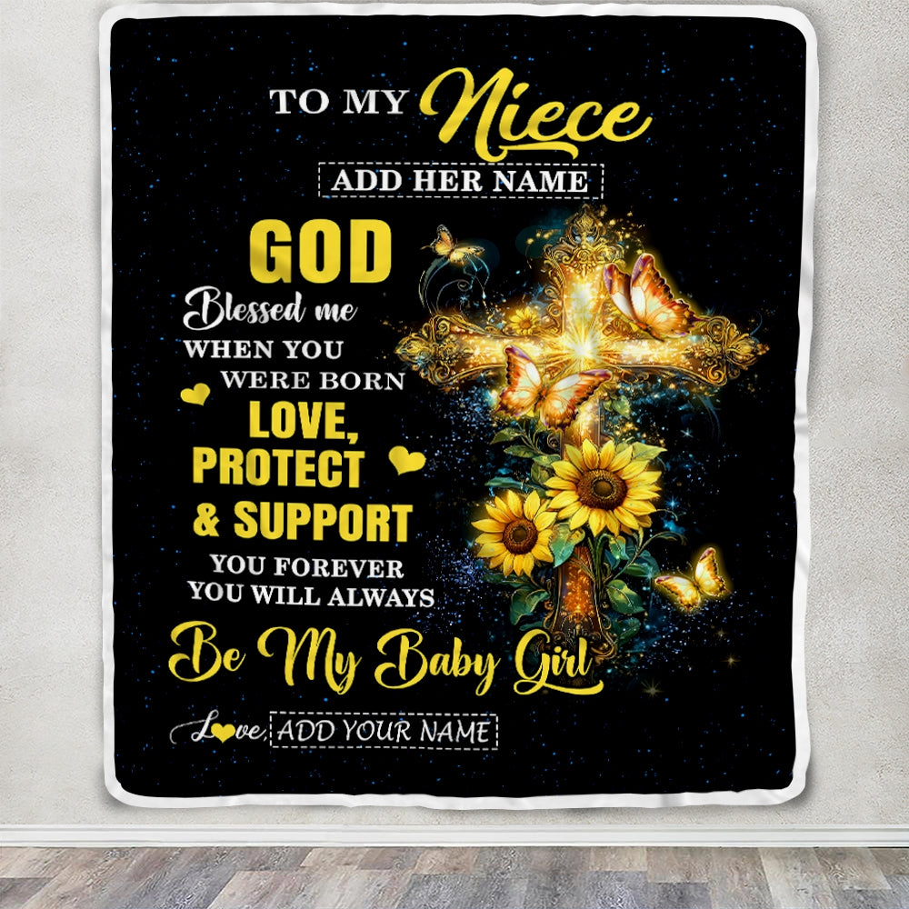 Personalized To My Niece Gifts From Aunt Uncle Blanket Cross Sunflower Christian Blessed Niece Birthday Presents Graduation Gifts Christmas Fleece Blanket | teecentury