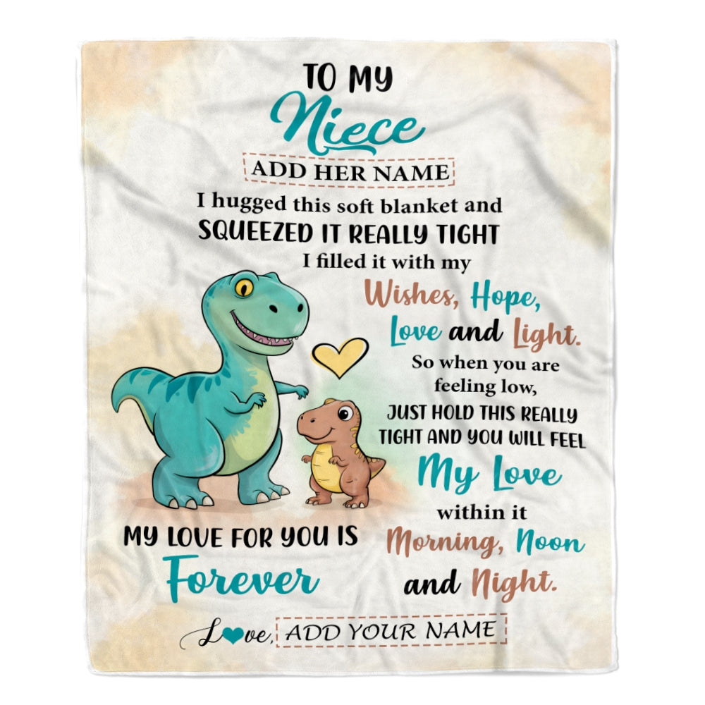 Personalized To My Niece Gifts From Aunt Uncle Blanket Dinosaur Letter I Hugged This Gifts For Niece Birthday Graduation Christmas Custom Fleece Blanket | teecentury