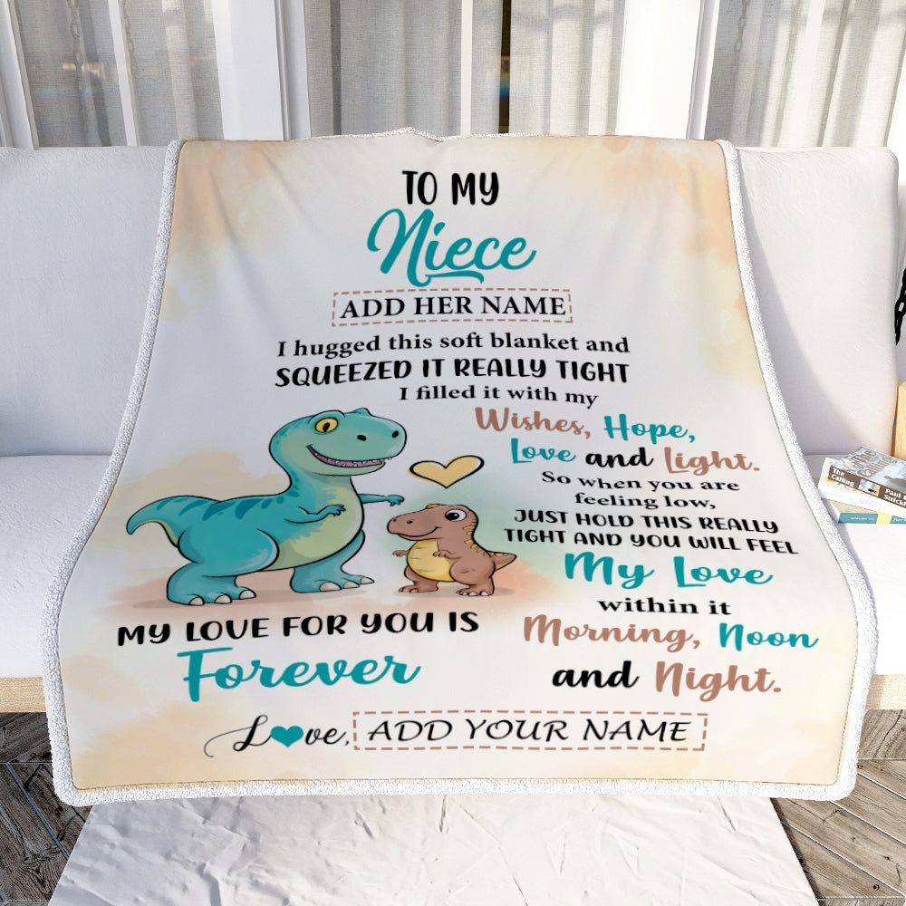 Personalized To My Niece Gifts From Aunt Uncle Blanket Dinosaur Letter I Hugged This Gifts For Niece Birthday Graduation Christmas Custom Fleece Blanket | teecentury