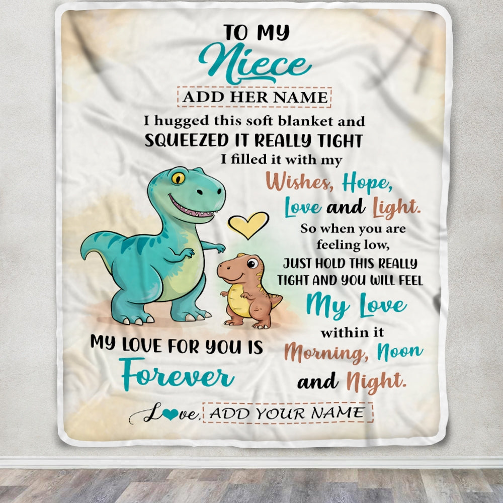 Personalized To My Niece Gifts From Aunt Uncle Blanket Dinosaur Letter I Hugged This Gifts For Niece Birthday Graduation Christmas Custom Fleece Blanket | teecentury
