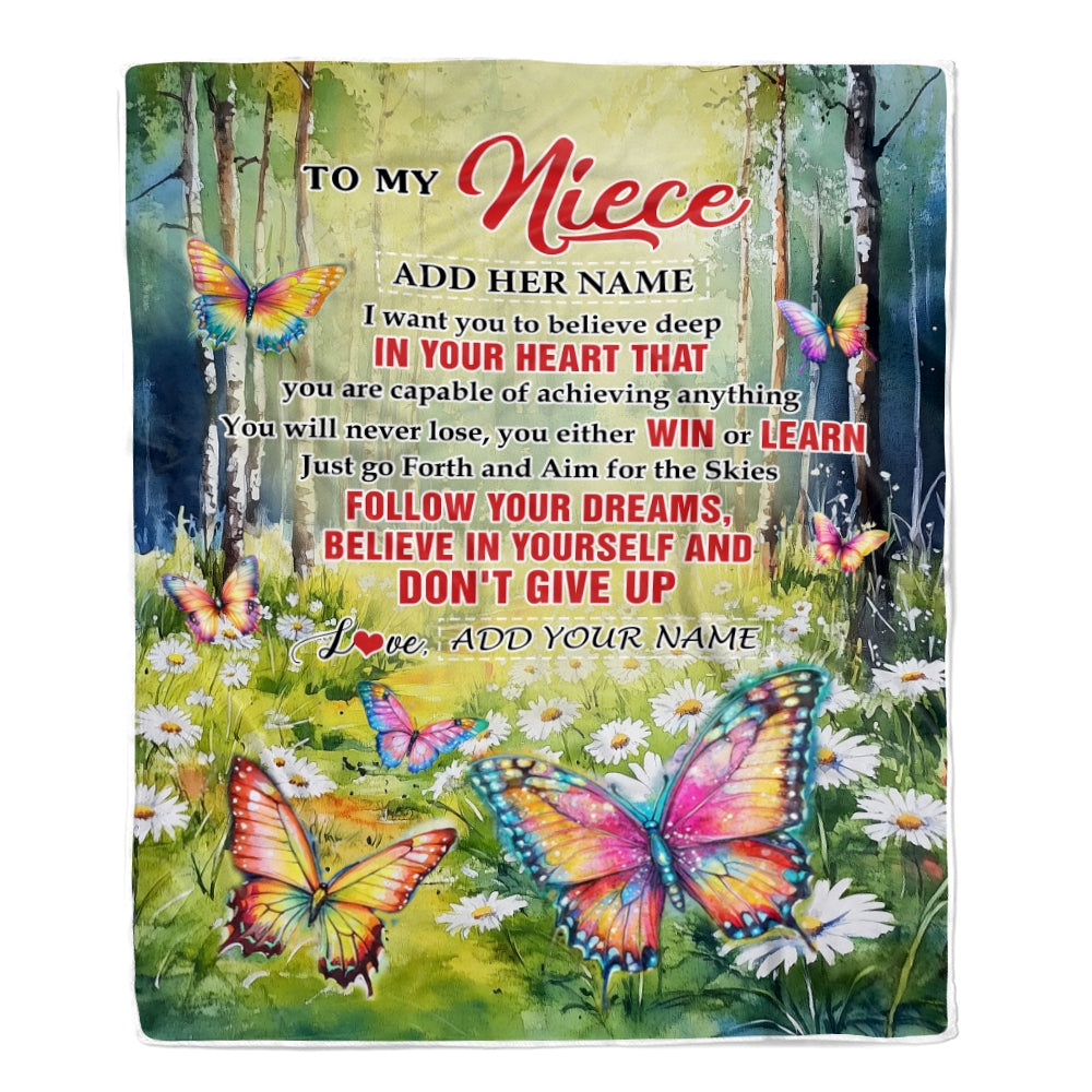Personalized To My Niece Gifts From Aunt Uncle Blanket Don't Give Up Butterfly Gifts For Niece Birthday Graduation Christmas Customized Fleece Throw Blanket | teecentury
