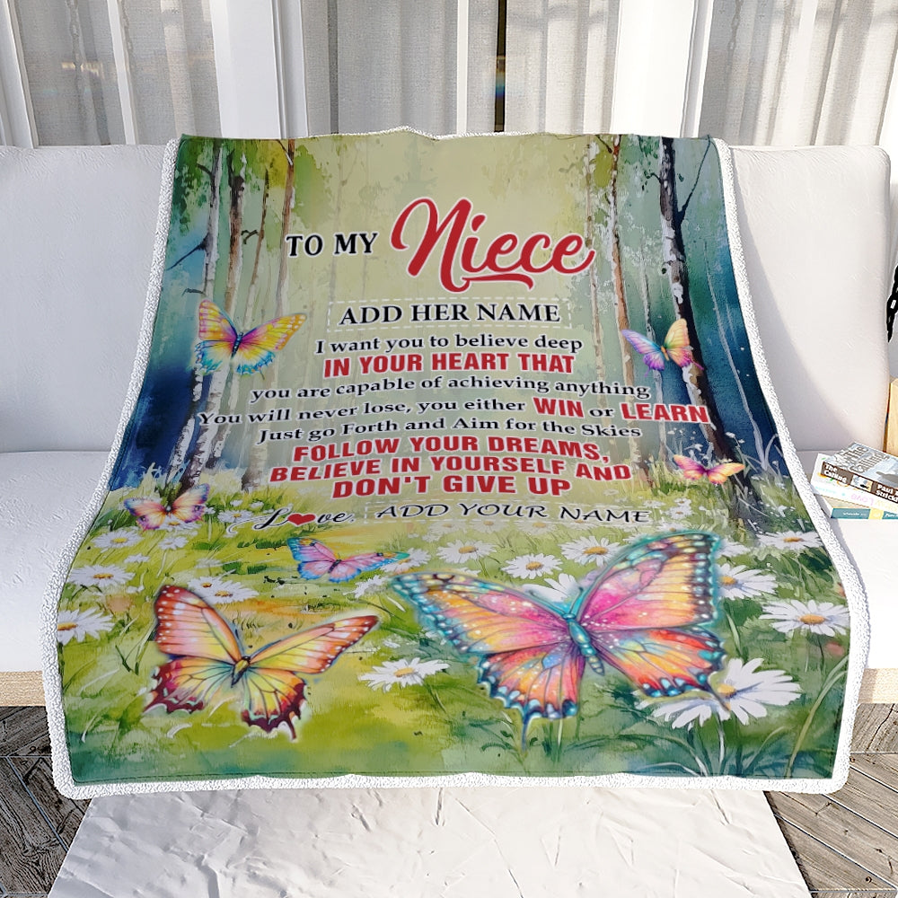 Personalized To My Niece Gifts From Aunt Uncle Blanket Don't Give Up Butterfly Gifts For Niece Birthday Graduation Christmas Customized Fleece Throw Blanket | teecentury