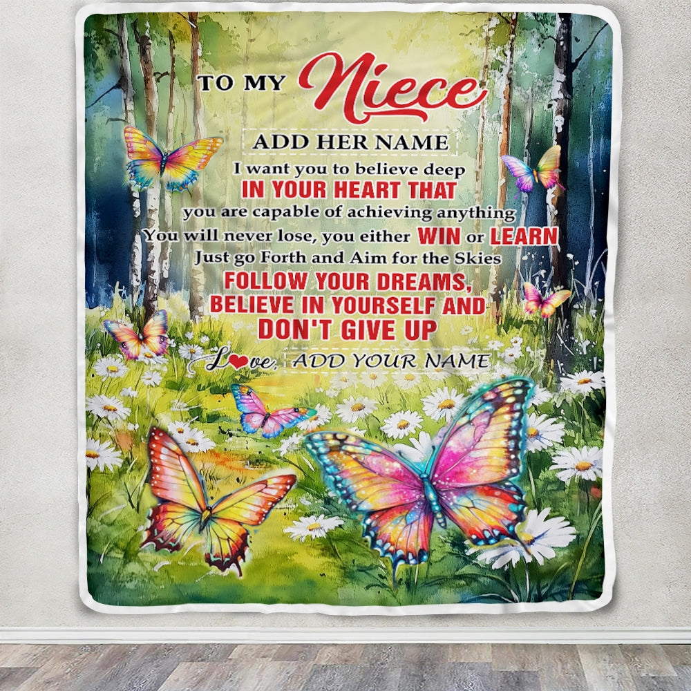 Personalized To My Niece Gifts From Aunt Uncle Blanket Don't Give Up Butterfly Gifts For Niece Birthday Graduation Christmas Customized Fleece Throw Blanket | teecentury