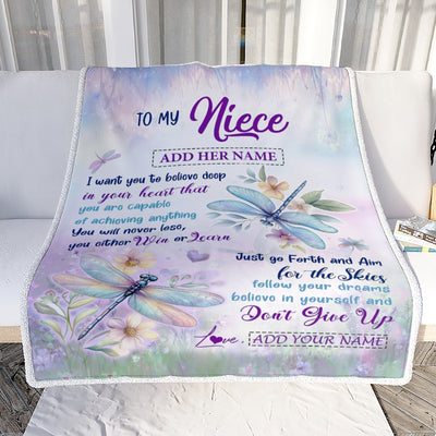 Personalized To My Niece Gifts From Aunt Uncle Blanket Don't Give Up Dragonfly Gifts For Niece Birthday Graduation Christmas Customized Fleece Throw Blanket | teecentury