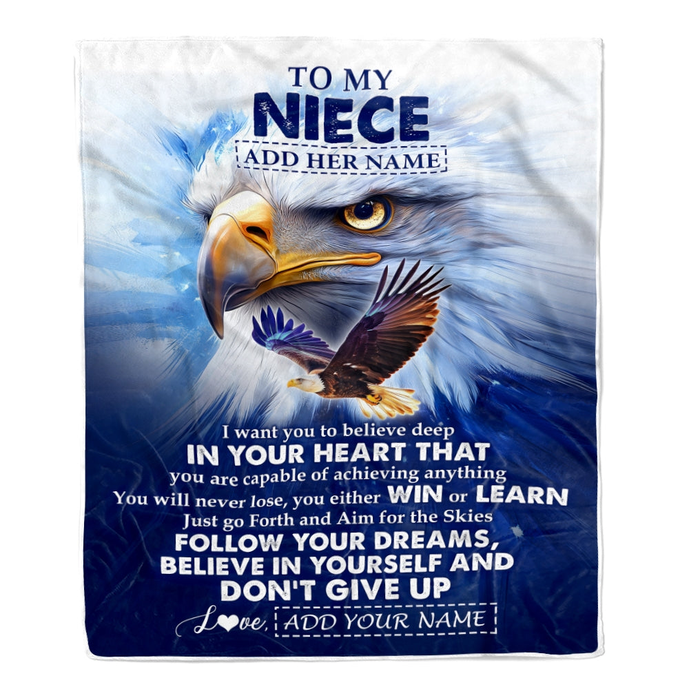 Personalized To My Niece Gifts From Aunt Uncle Blanket Don't Give Up Eagle Gifts For Niece Birthday Graduation Christmas Customized Fleece Throw Blanket | teecentury