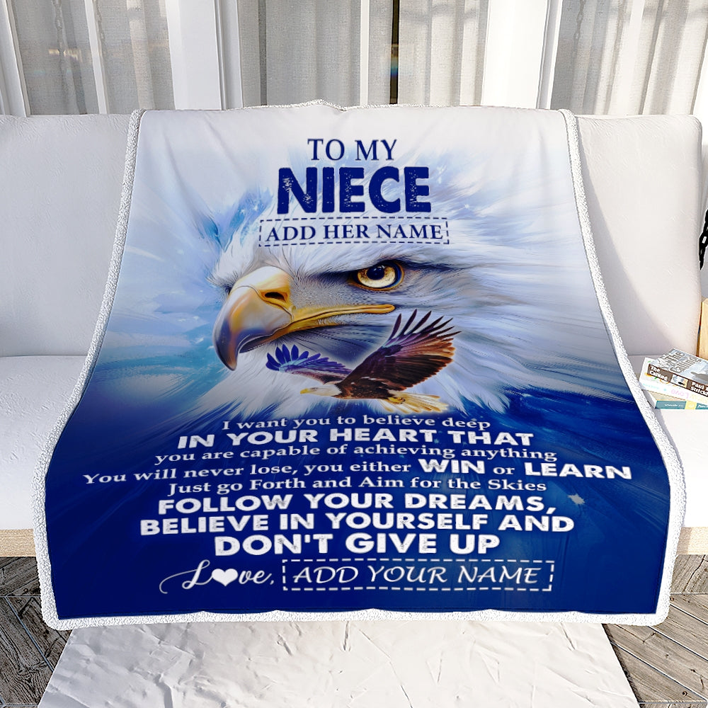 Personalized To My Niece Gifts From Aunt Uncle Blanket Don't Give Up Eagle Gifts For Niece Birthday Graduation Christmas Customized Fleece Throw Blanket | teecentury