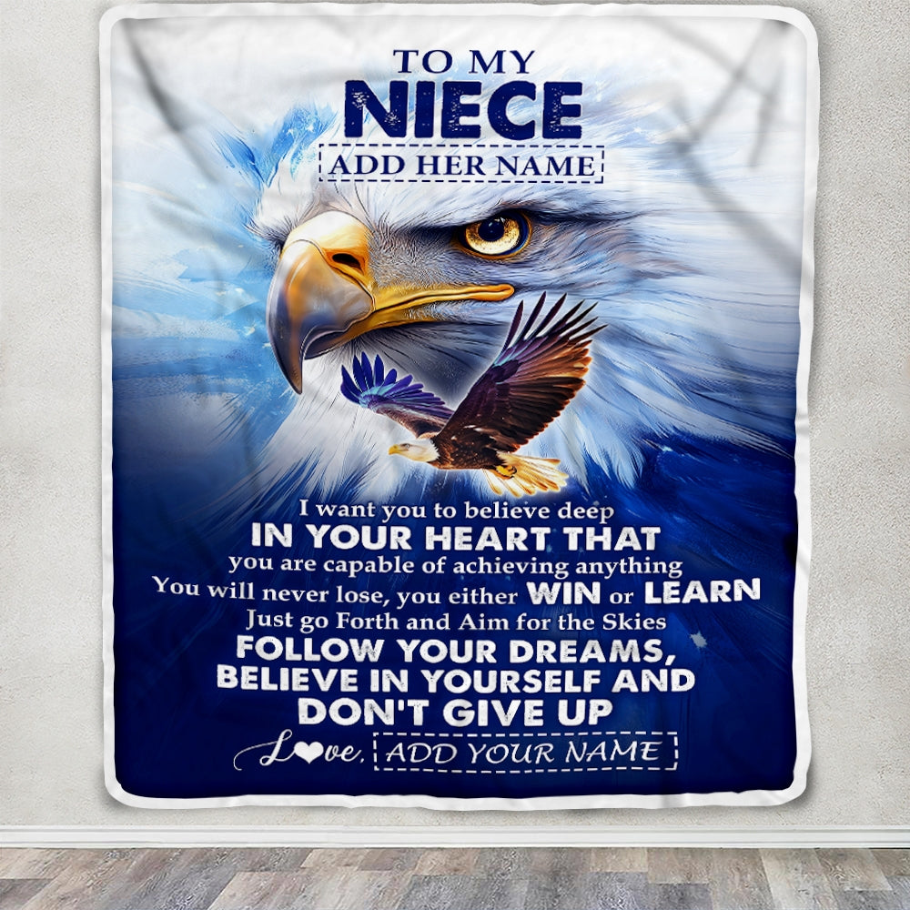 Personalized To My Niece Gifts From Aunt Uncle Blanket Don't Give Up Eagle Gifts For Niece Birthday Graduation Christmas Customized Fleece Throw Blanket | teecentury