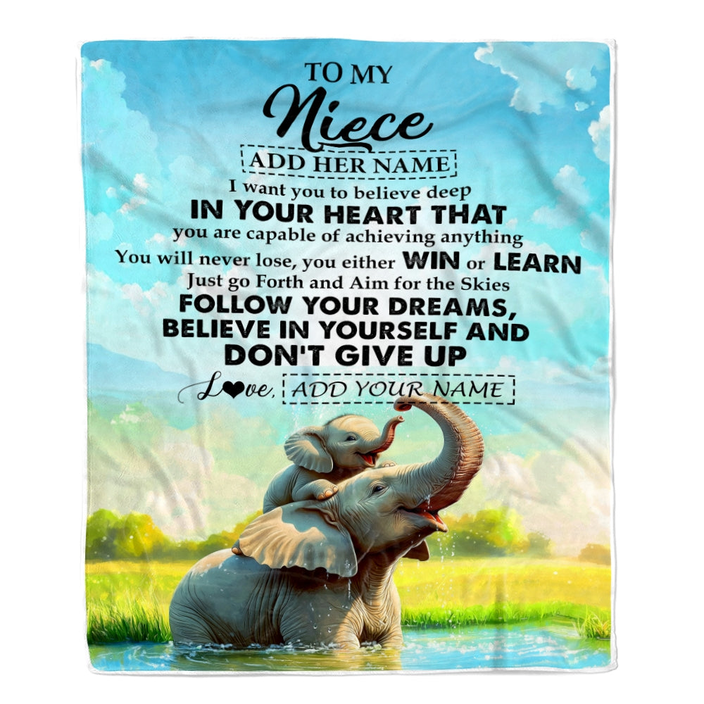 Personalized To My Niece Gifts From Aunt Uncle Blanket Don't Give Up Elephant Gifts For Niece Birthday Graduation Christmas Customized Fleece Throw Blanket | teecentury