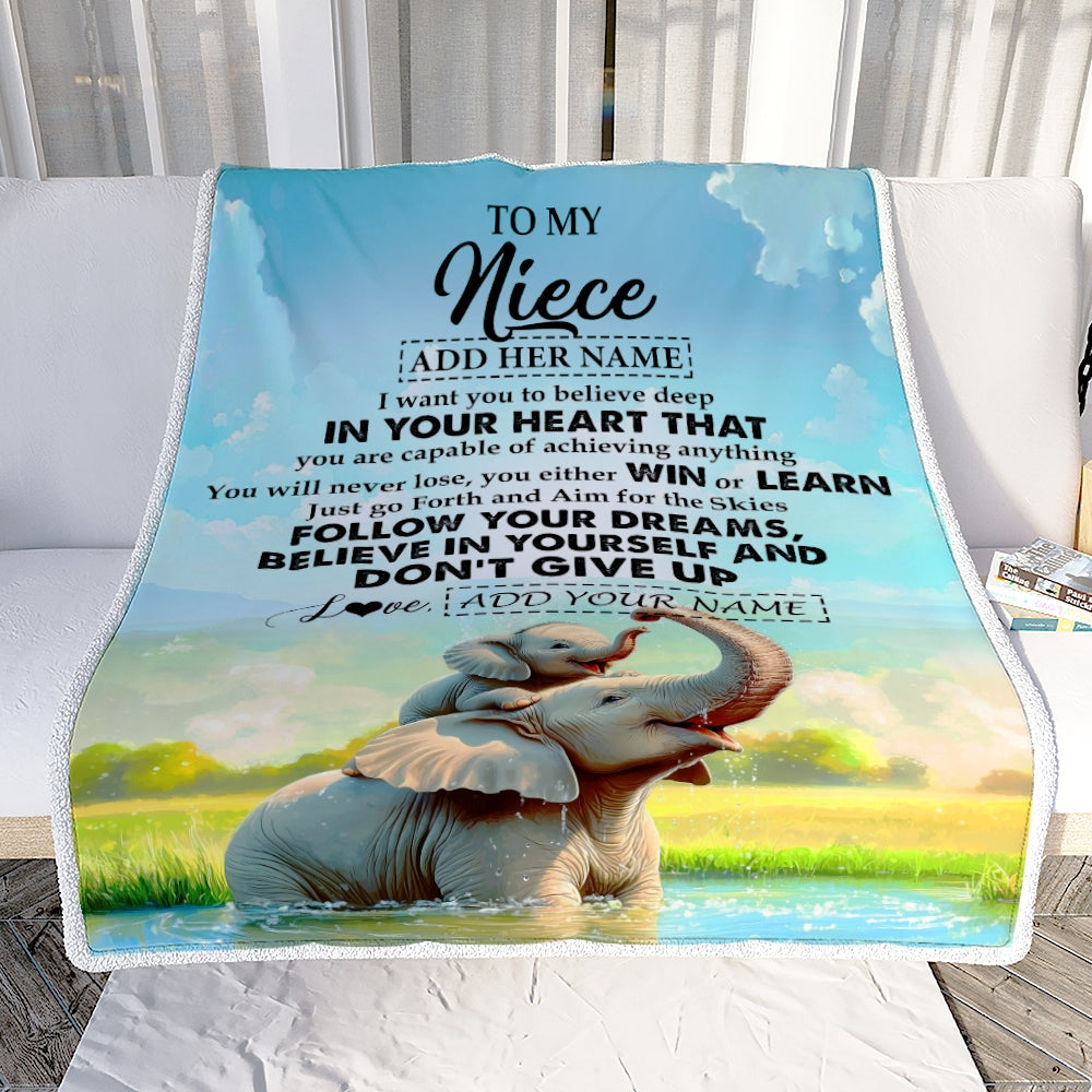 Personalized To My Niece Gifts From Aunt Uncle Blanket Don't Give Up Elephant Gifts For Niece Birthday Graduation Christmas Customized Fleece Throw Blanket | teecentury