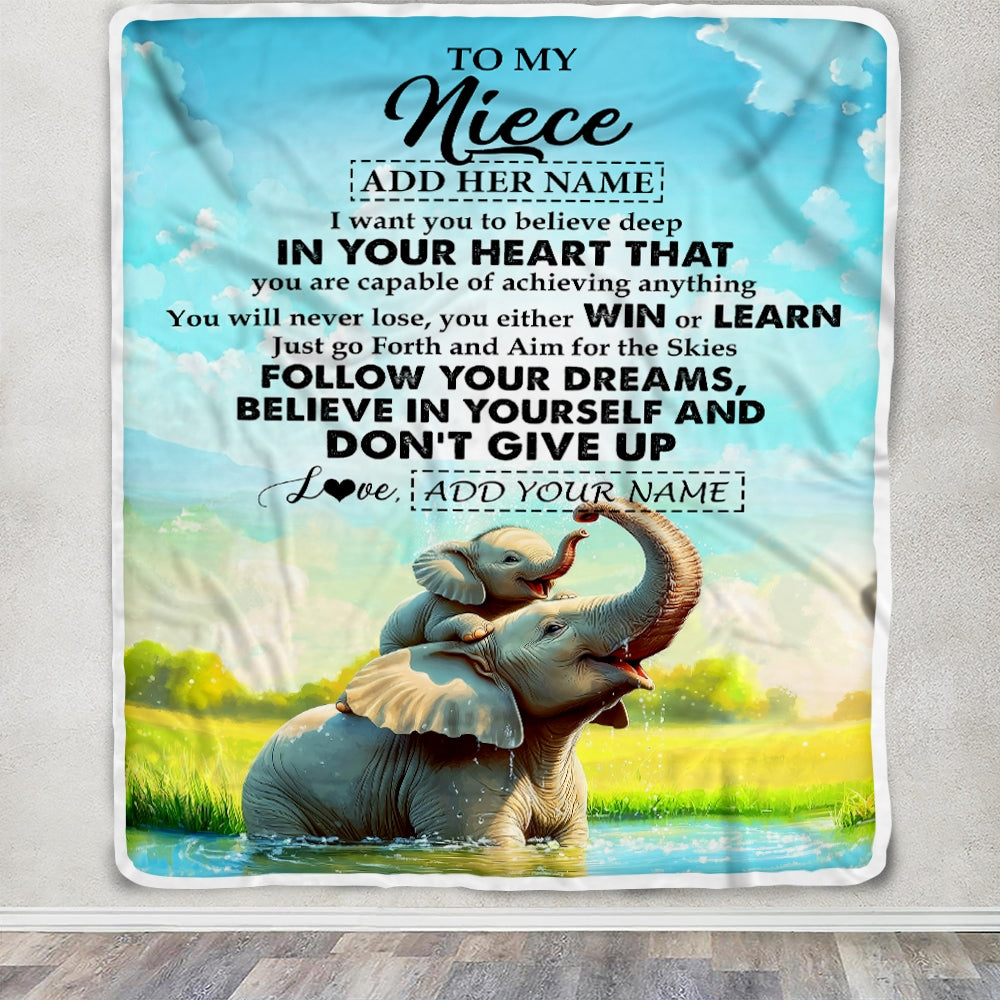 Personalized To My Niece Gifts From Aunt Uncle Blanket Don't Give Up Elephant Gifts For Niece Birthday Graduation Christmas Customized Fleece Throw Blanket | teecentury