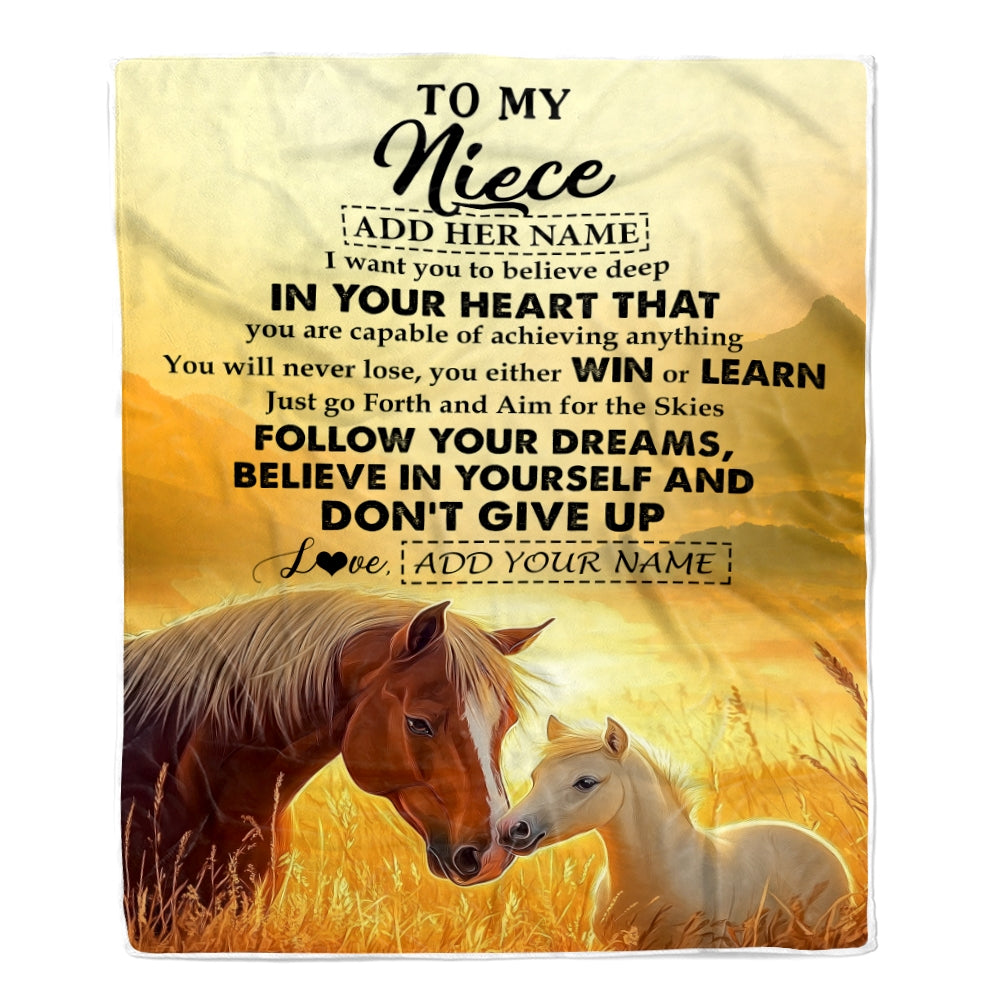 Personalized To My Niece Gifts From Aunt Uncle Blanket Don't Give Up Horse Gifts For Niece Birthday Graduation Christmas Customized Fleece Throw Blanket | teecentury