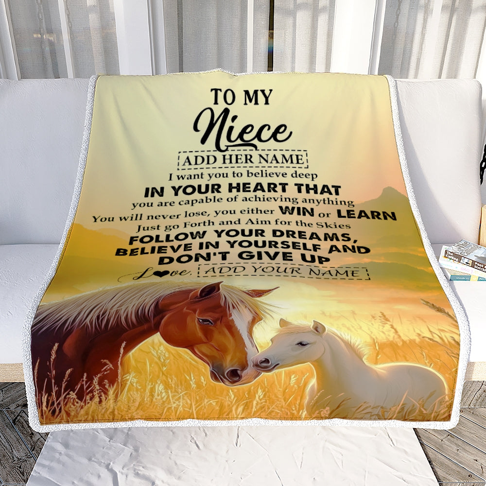 Personalized To My Niece Gifts From Aunt Uncle Blanket Don't Give Up Horse Gifts For Niece Birthday Graduation Christmas Customized Fleece Throw Blanket | teecentury