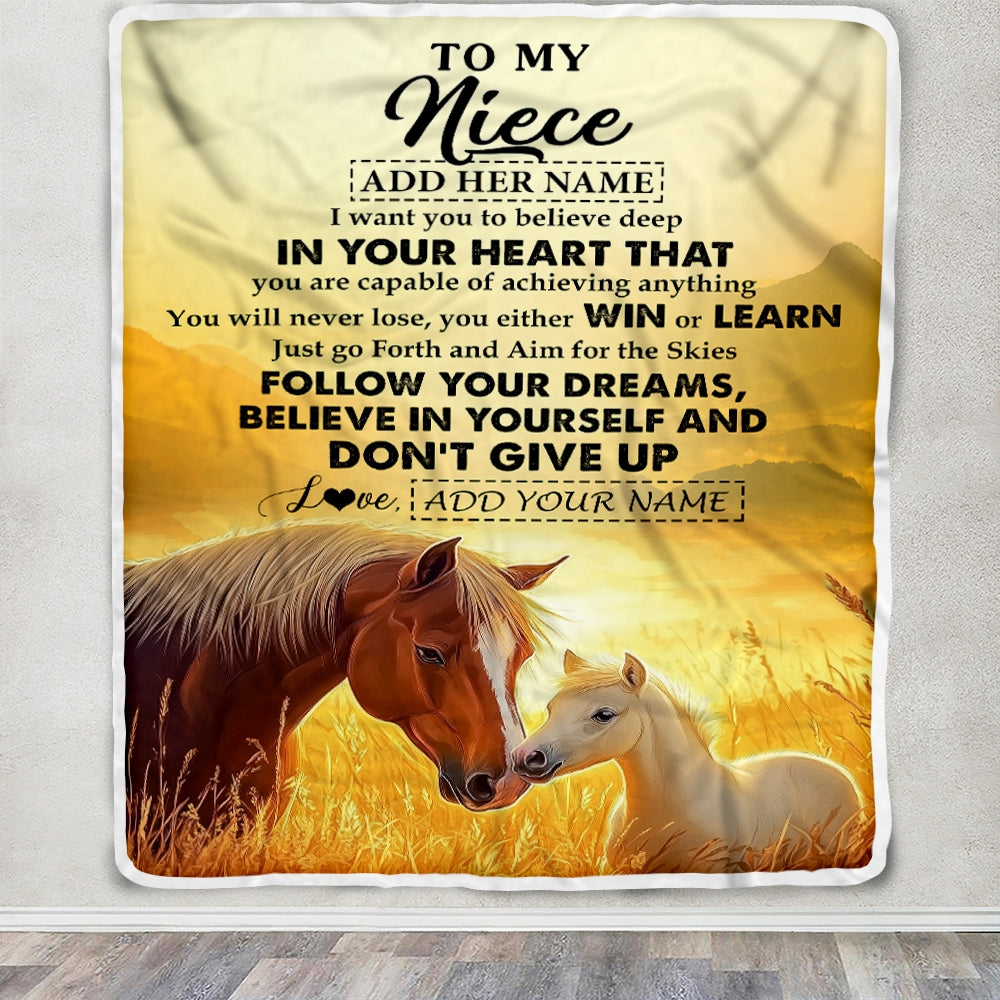 Personalized To My Niece Gifts From Aunt Uncle Blanket Don't Give Up Horse Gifts For Niece Birthday Graduation Christmas Customized Fleece Throw Blanket | teecentury