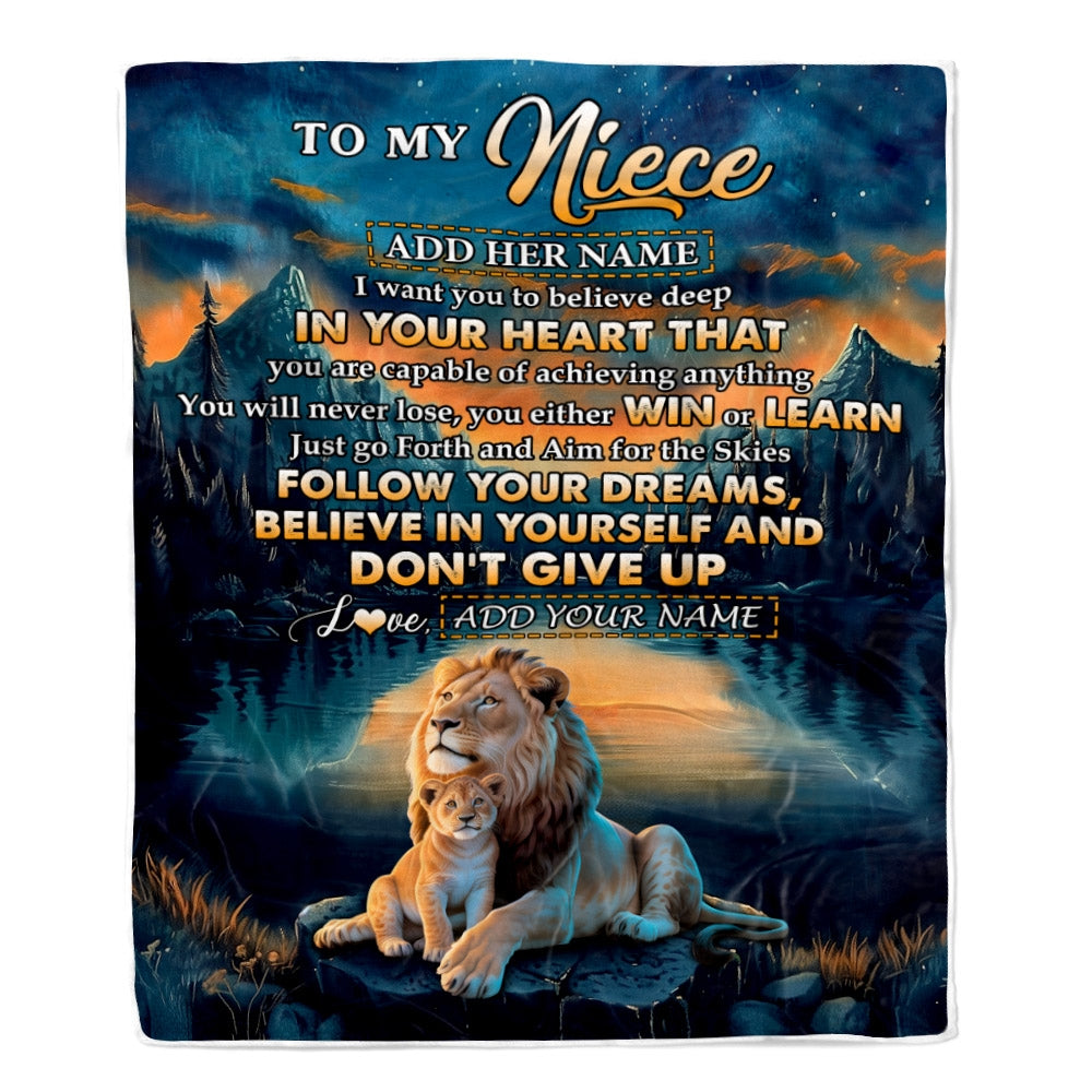 Personalized To My Niece Gifts From Aunt Uncle Blanket Don't Give Up Lion Gifts For Niece Birthday Graduation Christmas Customized Fleece Throw Blanket | teecentury
