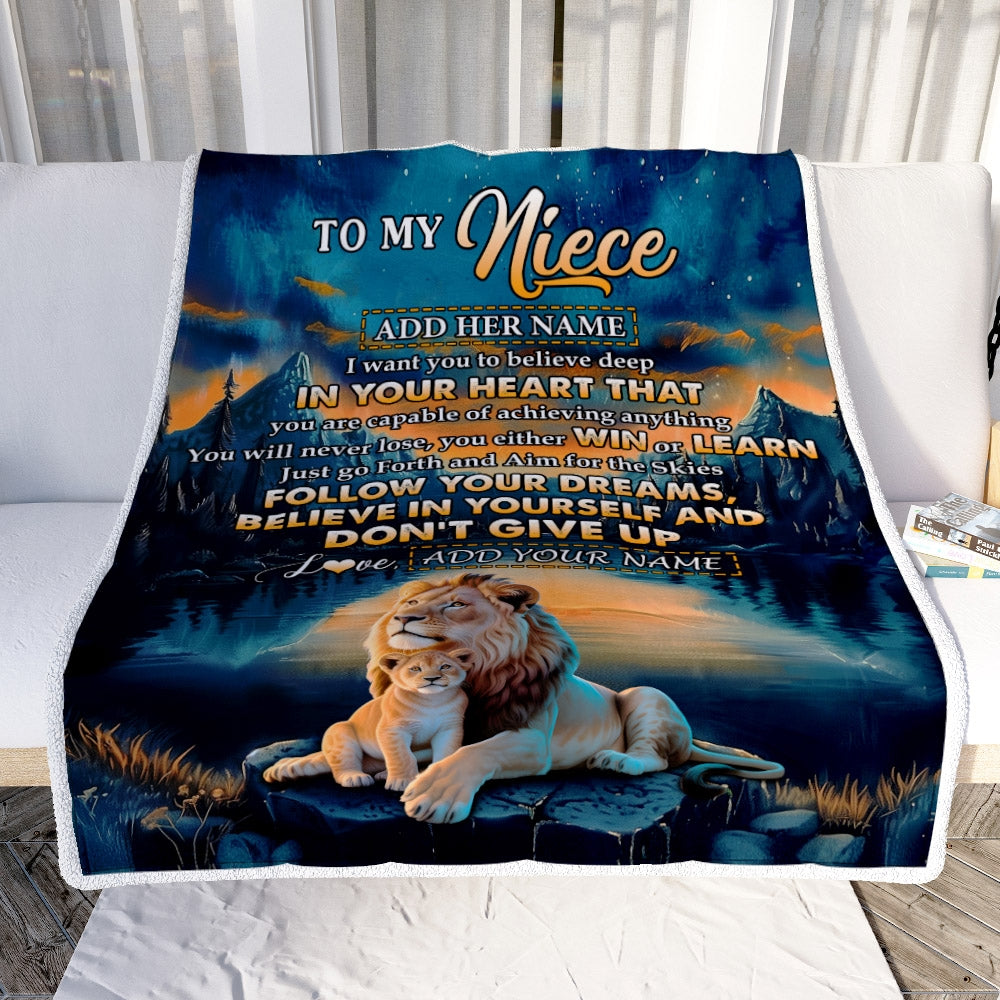 Personalized To My Niece Gifts From Aunt Uncle Blanket Don't Give Up Lion Gifts For Niece Birthday Graduation Christmas Customized Fleece Throw Blanket | teecentury