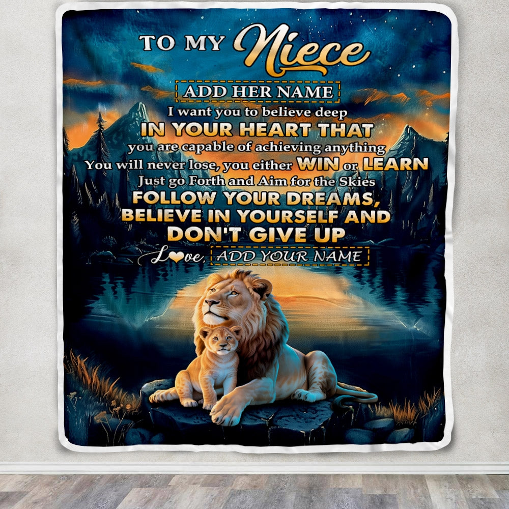 Personalized To My Niece Gifts From Aunt Uncle Blanket Don't Give Up Lion Gifts For Niece Birthday Graduation Christmas Customized Fleece Throw Blanket | teecentury