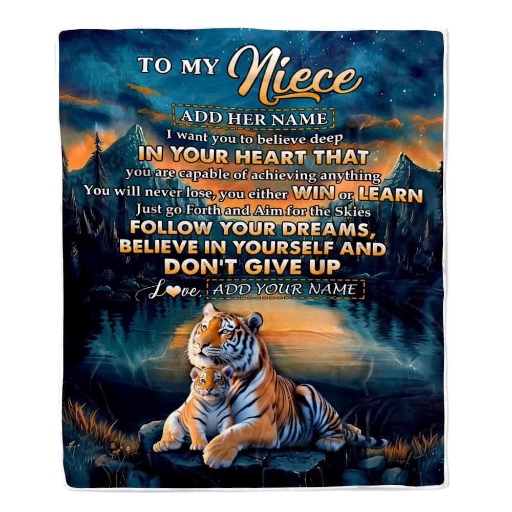 Personalized To My Niece Gifts From Aunt Uncle Blanket Don't Give Up Tiger Gifts For Niece Birthday Graduation Christmas Customized Fleece Throw Blanket | teecentury